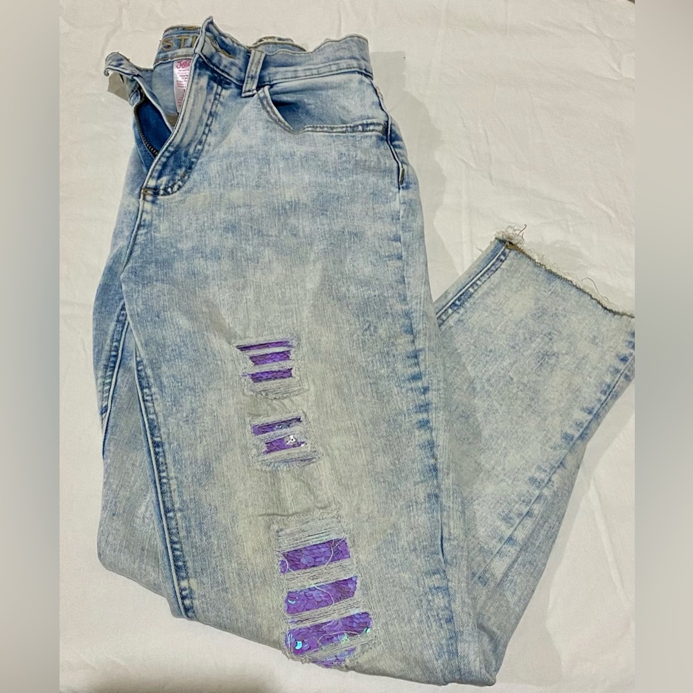 Justice jeans with sequins cut outs size 14